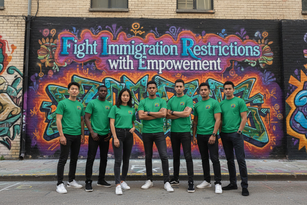 Green t-shirt with a small logo on the chest against a white background