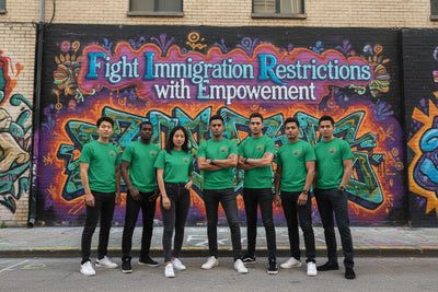 Green t-shirt with a small logo on the chest against a white background