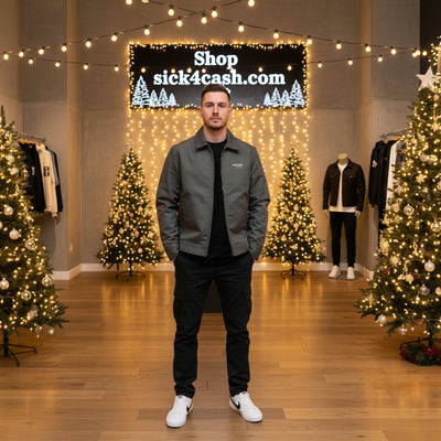 Gray jacket with sick 4 cash logo