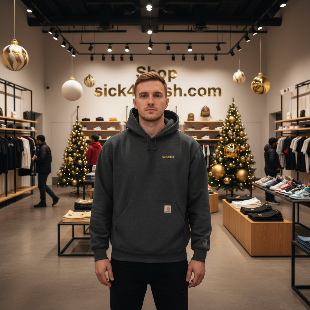 Dark gray hoodie with a logo