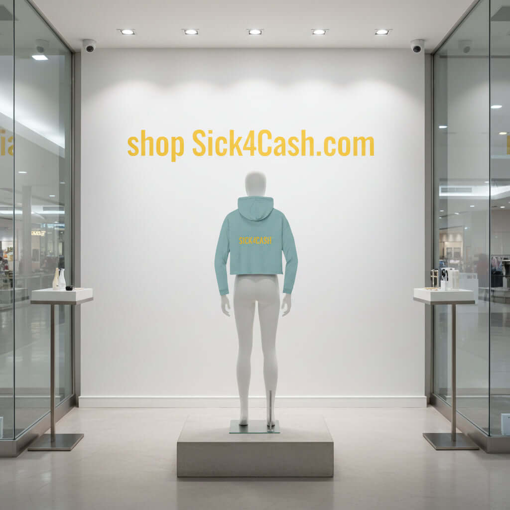 Teal hoodie with 'SICK4CASH' text on the back against a white background