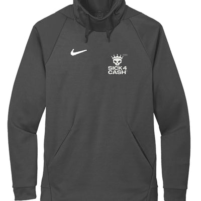 Dark gray hoodie with Nike logo and 'Sick 4 Cash' text on a white background