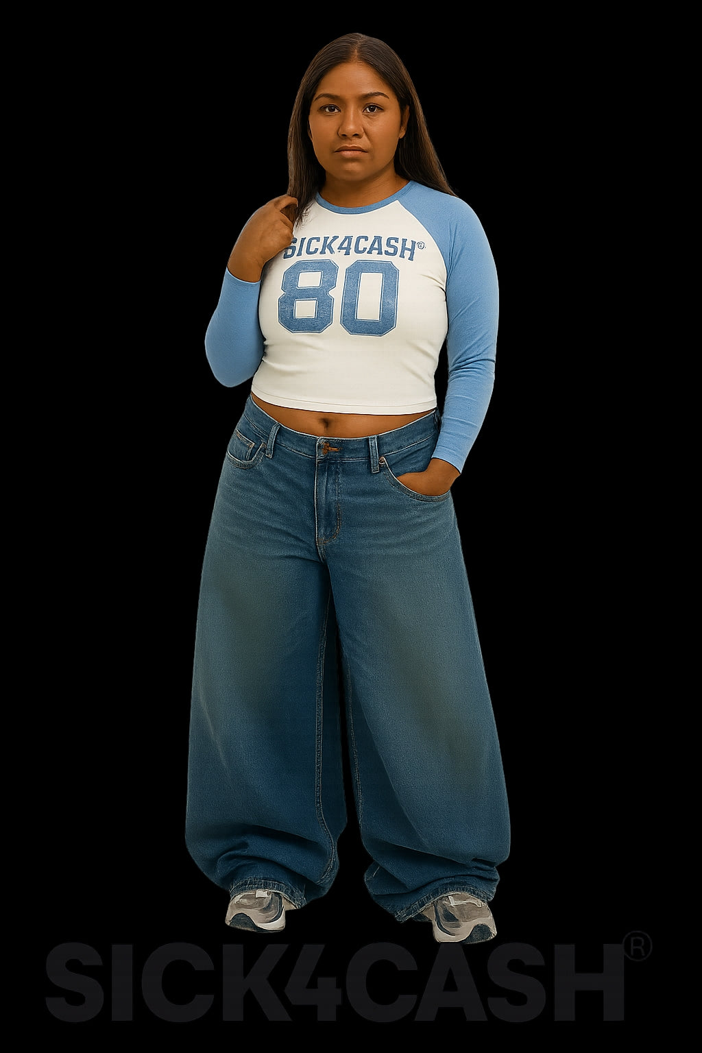 S4C Women's Blue Knife-Leg Jeans  Gradient High-Waist Loose Wide-Leg Pants