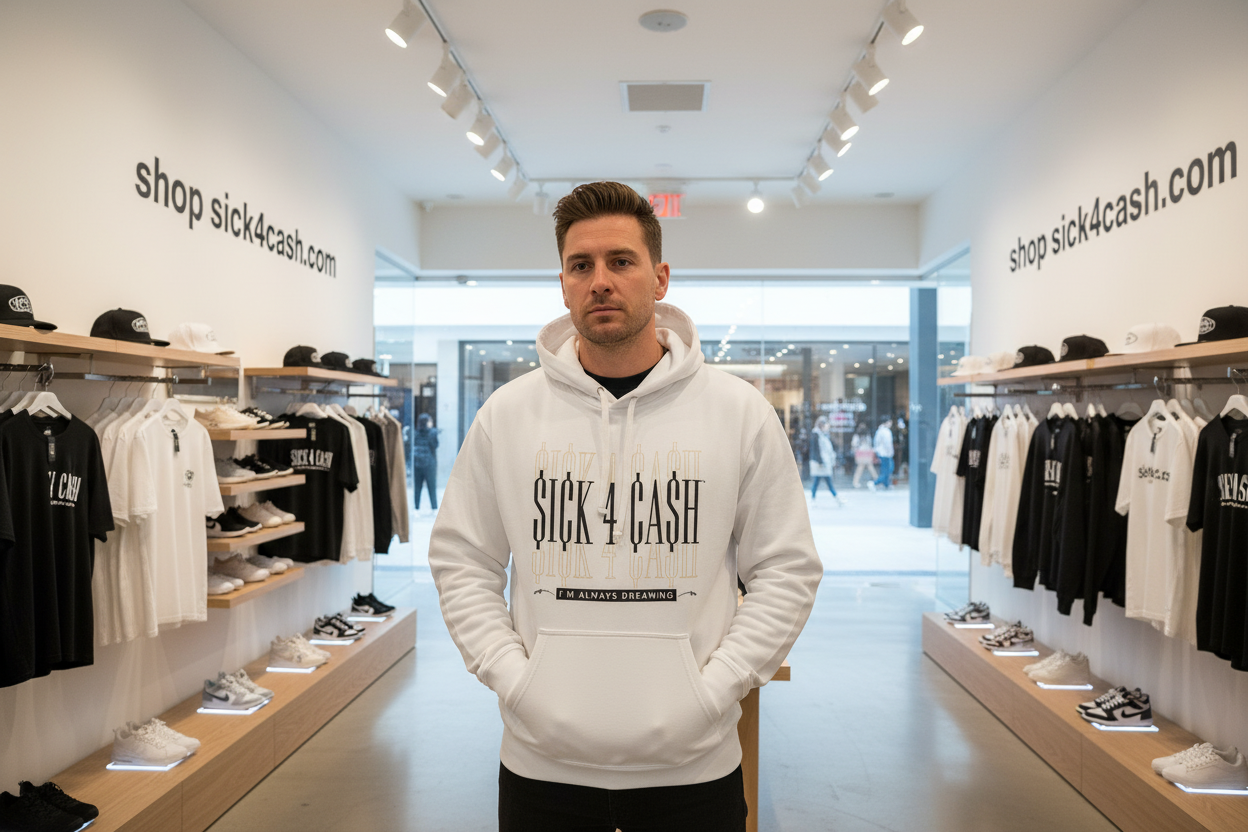 White hoodie gold words